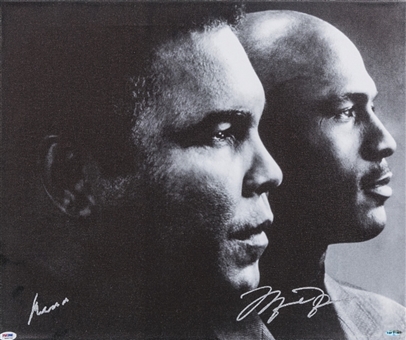 Muhammad Ali and Michael Jordan Dual Signed B&W Stretched Canvas Print (PSA/DNA & UDA) 